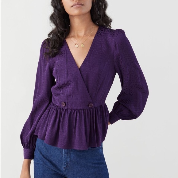💜HP & Other Stories Jacquard Leo Duo Button Wrap Top - Picture 1 of 6